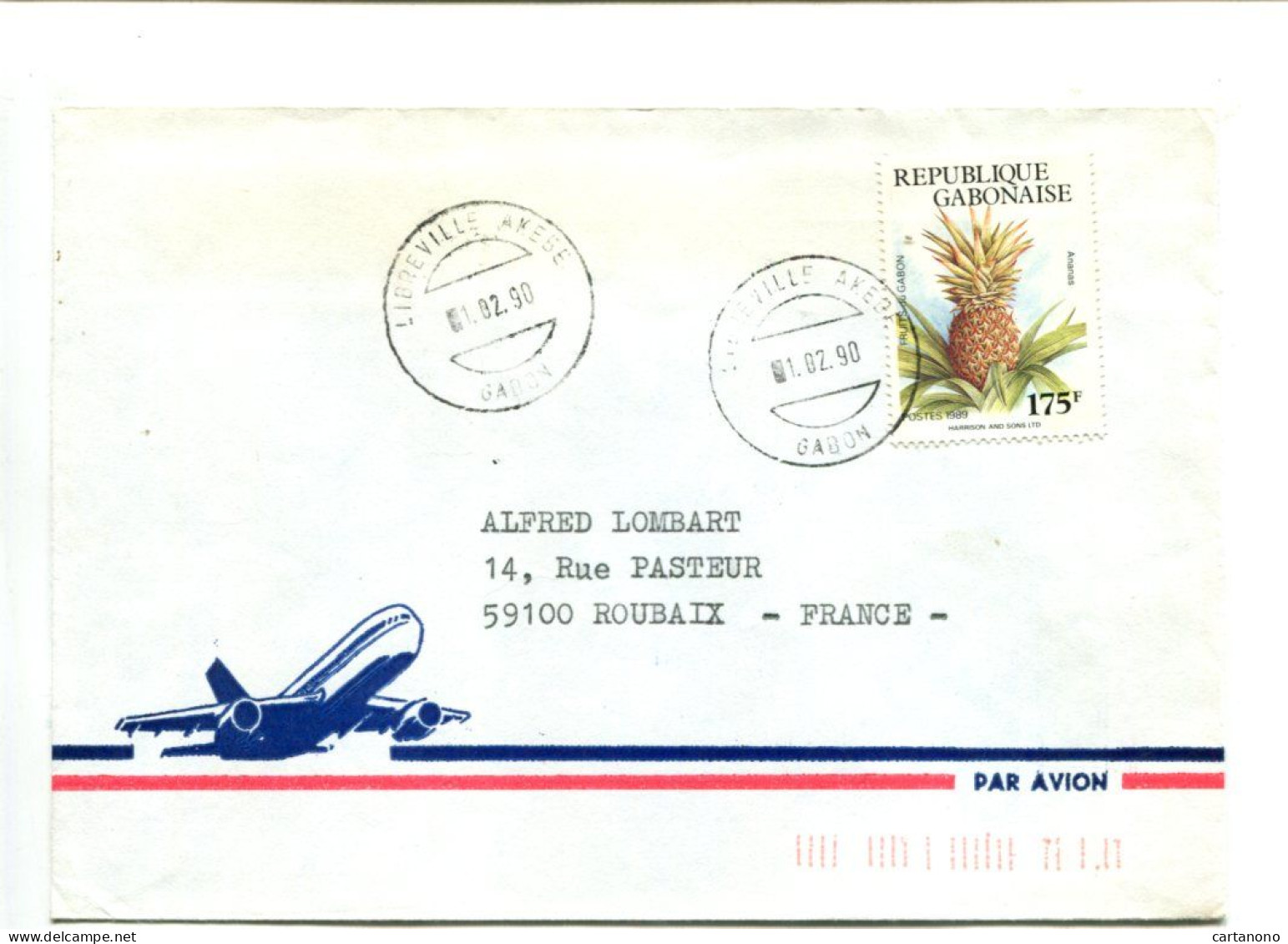 REPUBLIQUE GABONAISE  - Affranchissement Sur Enveloppe Par Avion - Fruit Ananas - Gabon (1960-...)