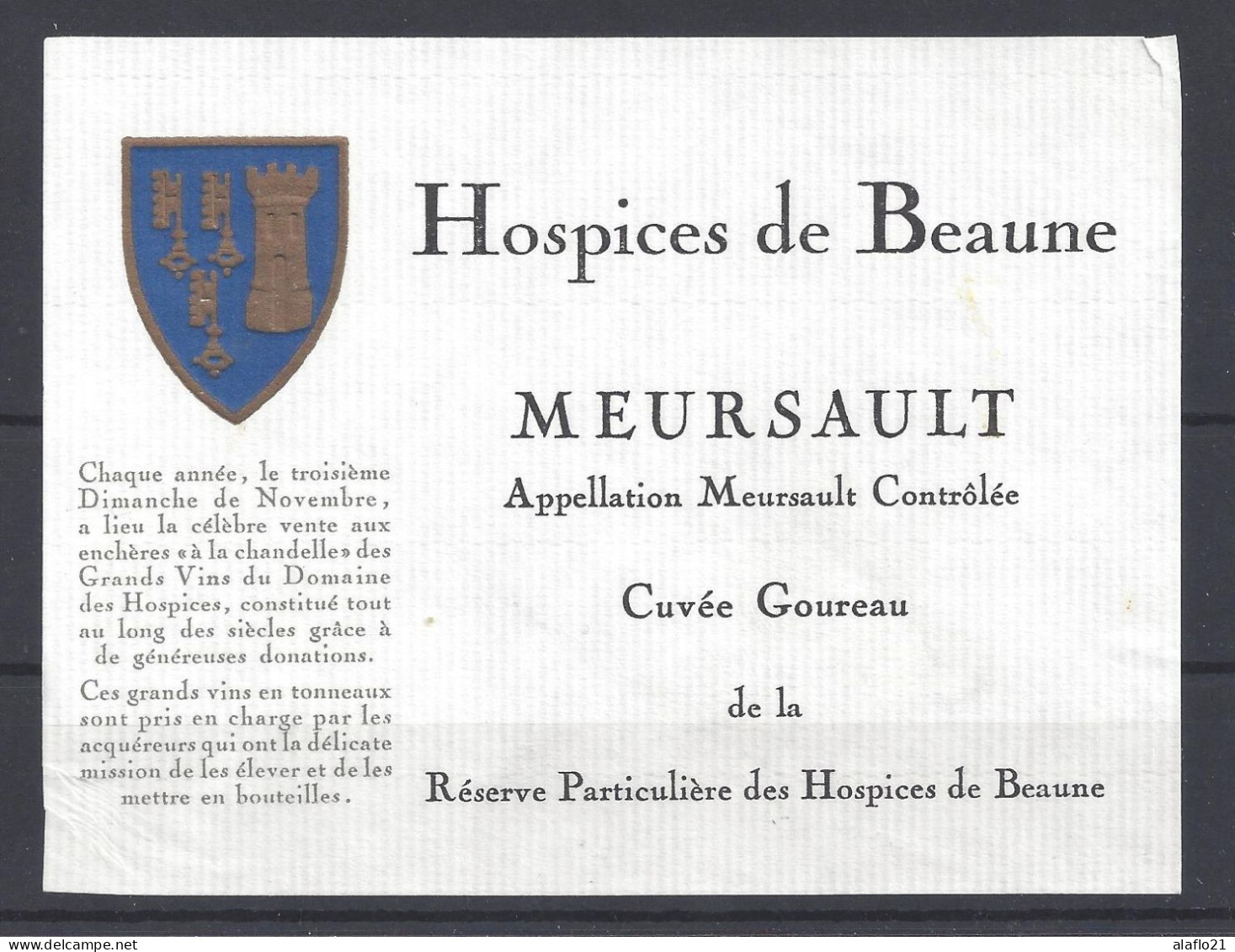 ETIQUETTE - HOSPICES De BEAUNE - MEURSAULT - Cuvée GOUREAU - Bourgogne