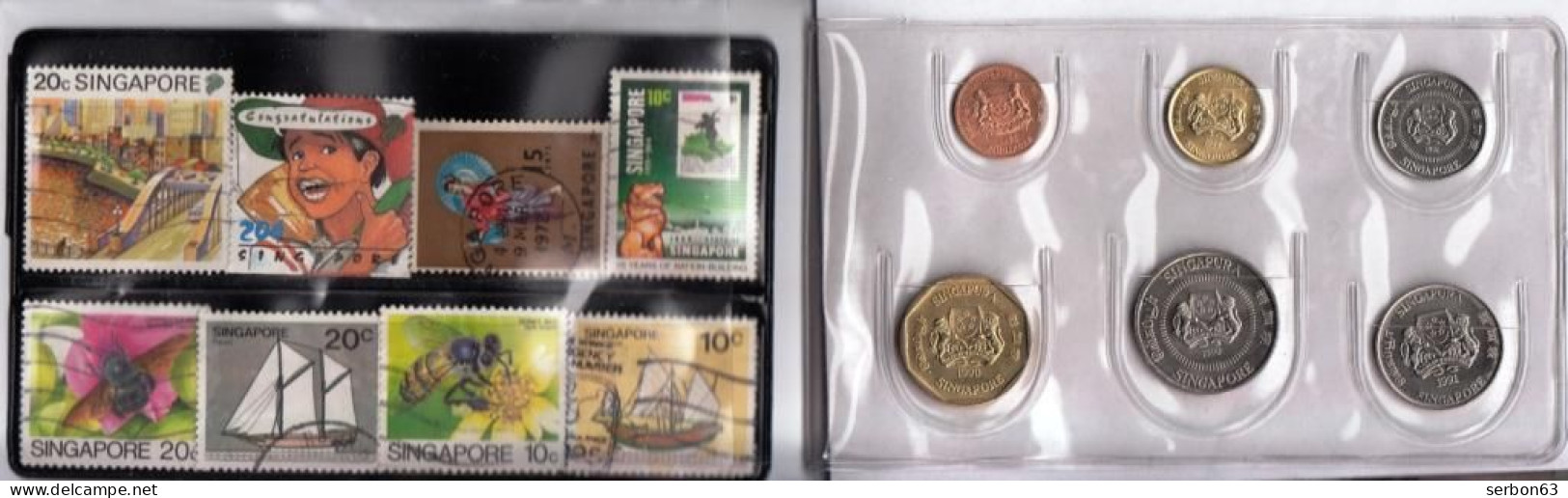 SINGAPOUR MALAISIE DANS UNE POCHETTE TRANSPARENTE 12 FLEURS DE COINS ET 16 TIMBRES AVANT LES ANNÉES 2000 PARFAIT - Singapore