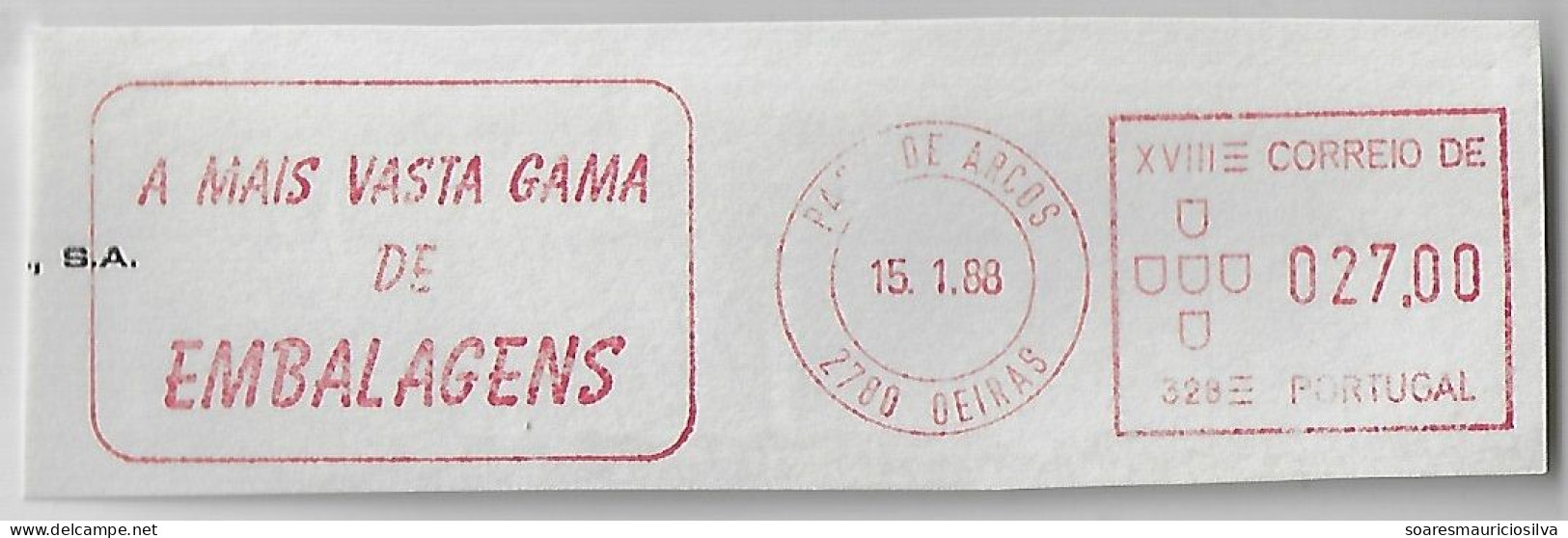 Portugal 1988 Fragment Meter Stamp Hasler Mailmaster Slogan The Widest Range Of Packaging Oeiras Paço De Arcos - Covers & Documents