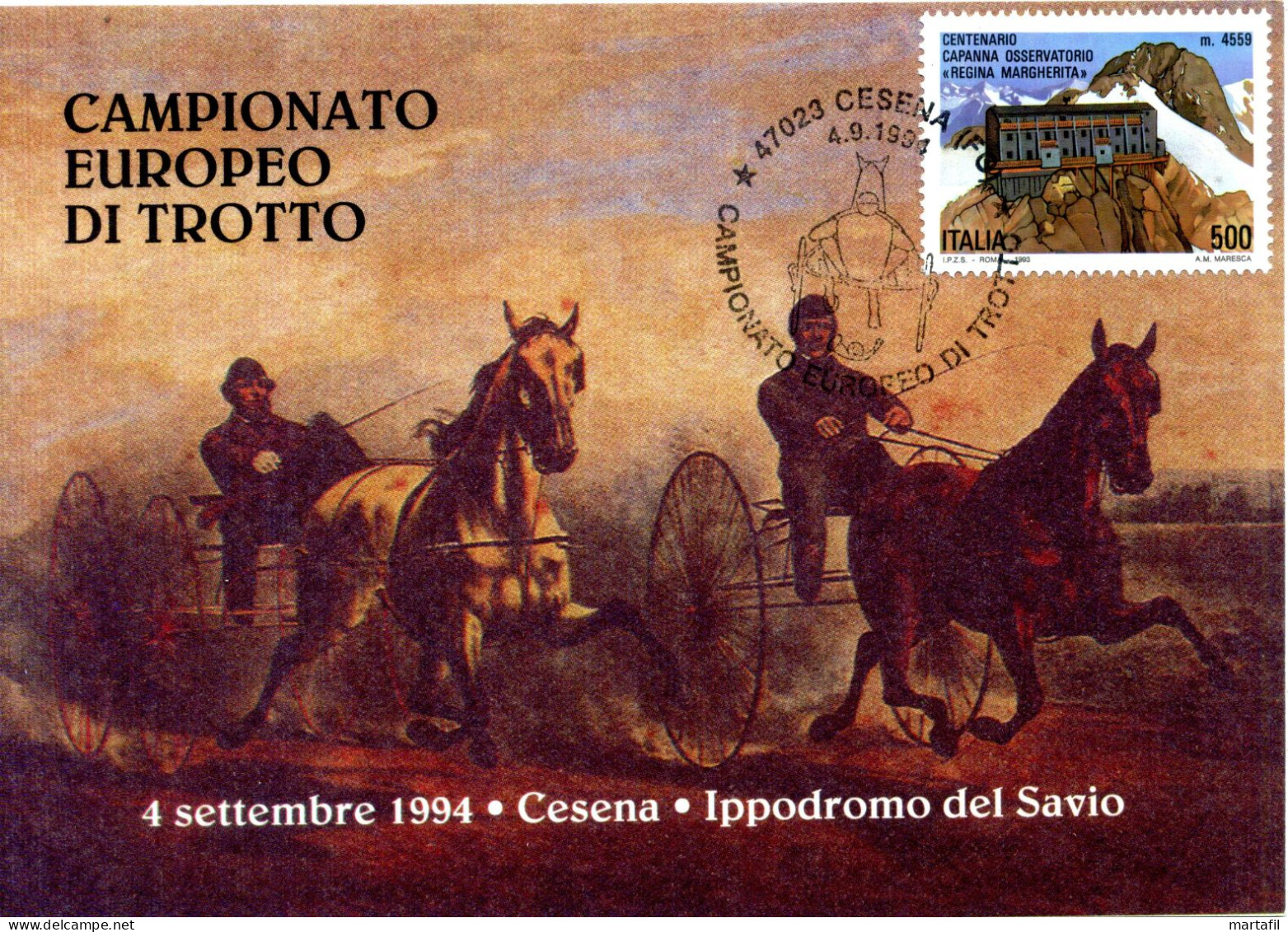 TEMATICA CAVALLI - HORSES - Cartolina, Campionato Europeo Di Trotto, Sport, Cesena - Paarden