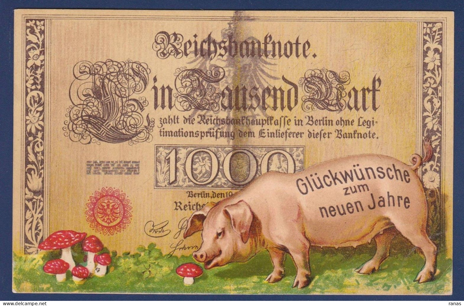 CPA Billet De Banque Banknote écrite Cochon Pig Allemagne Germany Champignon - Monnaies (représentations)