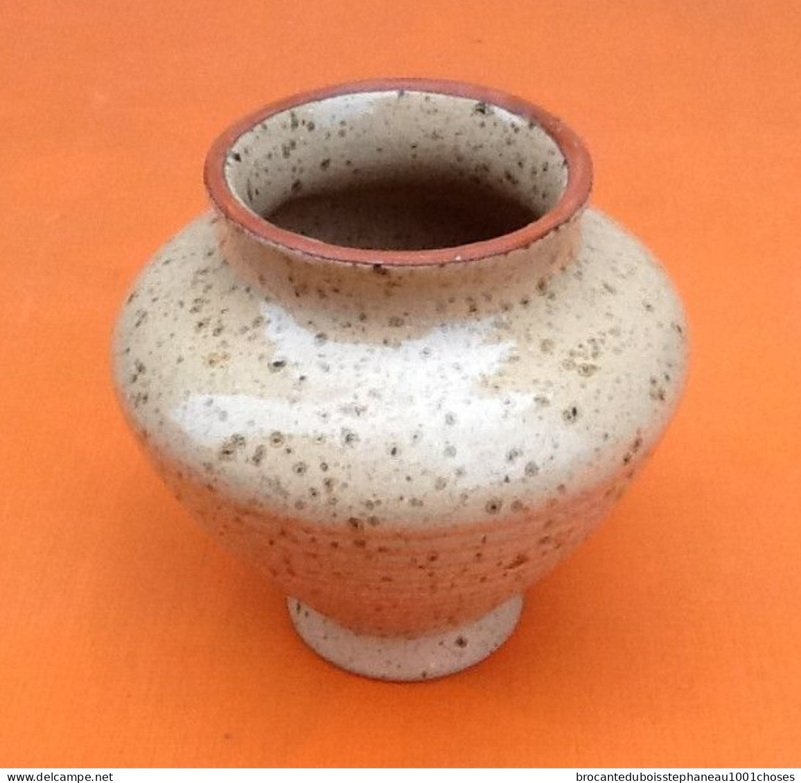 Années 1970 Vase Toupie Céramique Vernissée Décor Moucheté - Jarrones