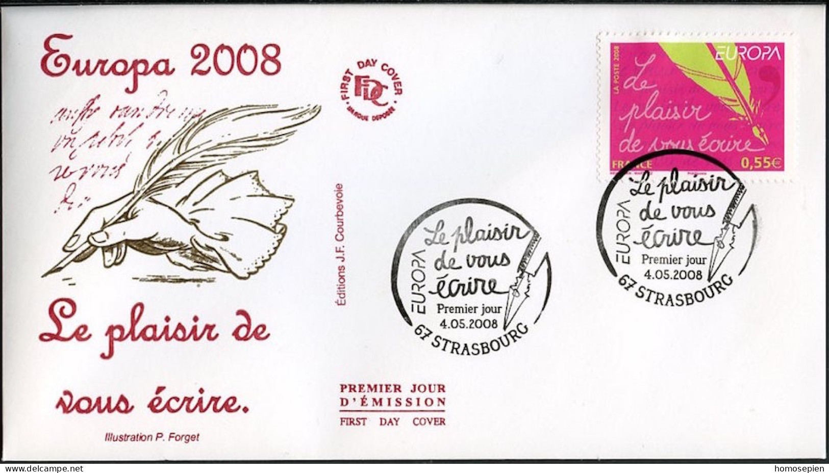 Europa CEPT 2008 France - Frankreich FDC2 Y&T N°4181 - Michel N°4408 - 0,55€ EUROPA - Gommé - 2008