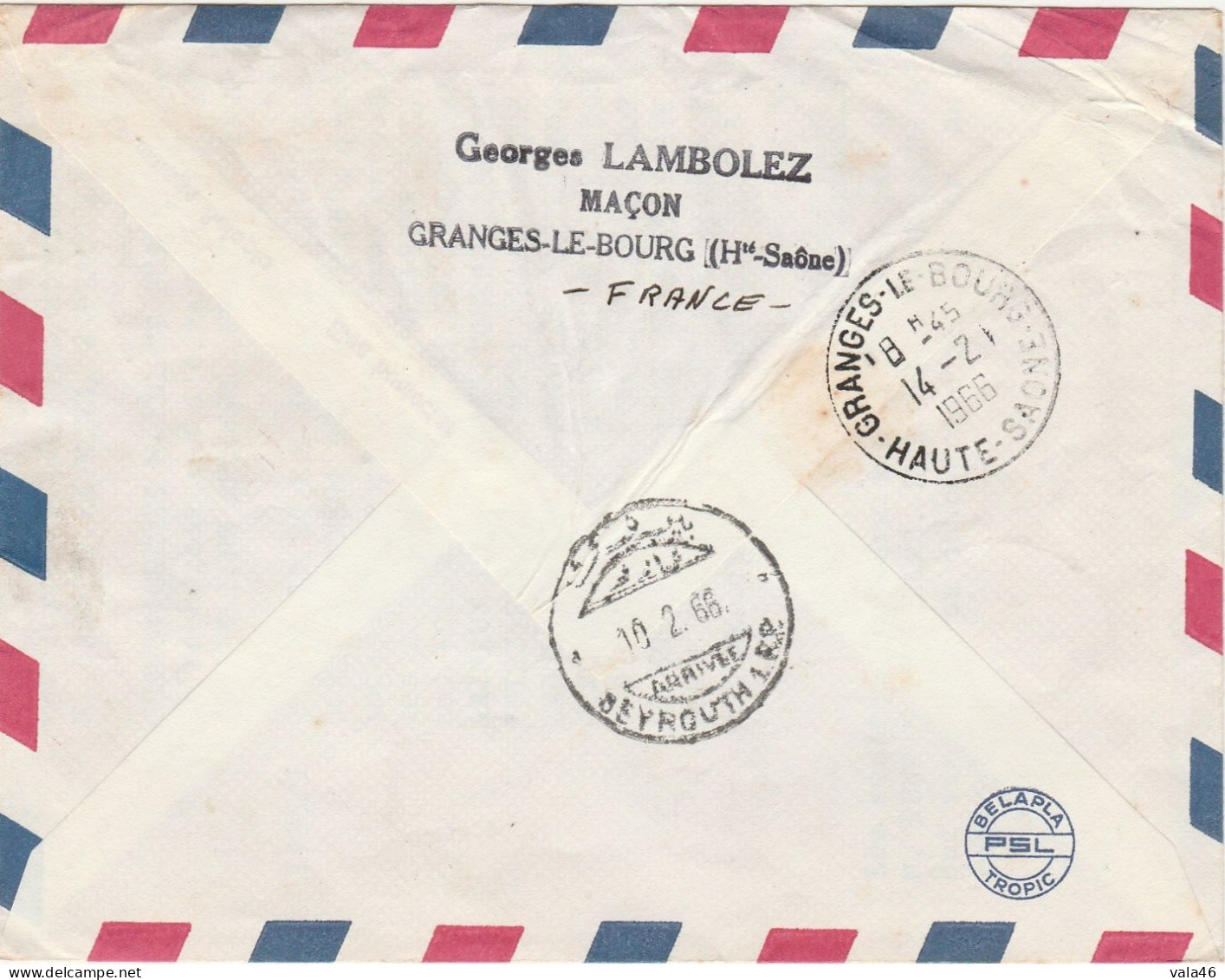 FRANCE AVIATION  1ère LIAISON POSTALE PARIS /BEYROUTH  10/02/1966 - Aviones