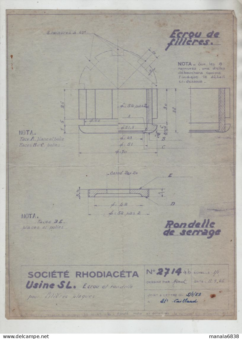 Rhodiaceta Usine SL Ecrou Et Filières Rondelle De Serrage - Machines