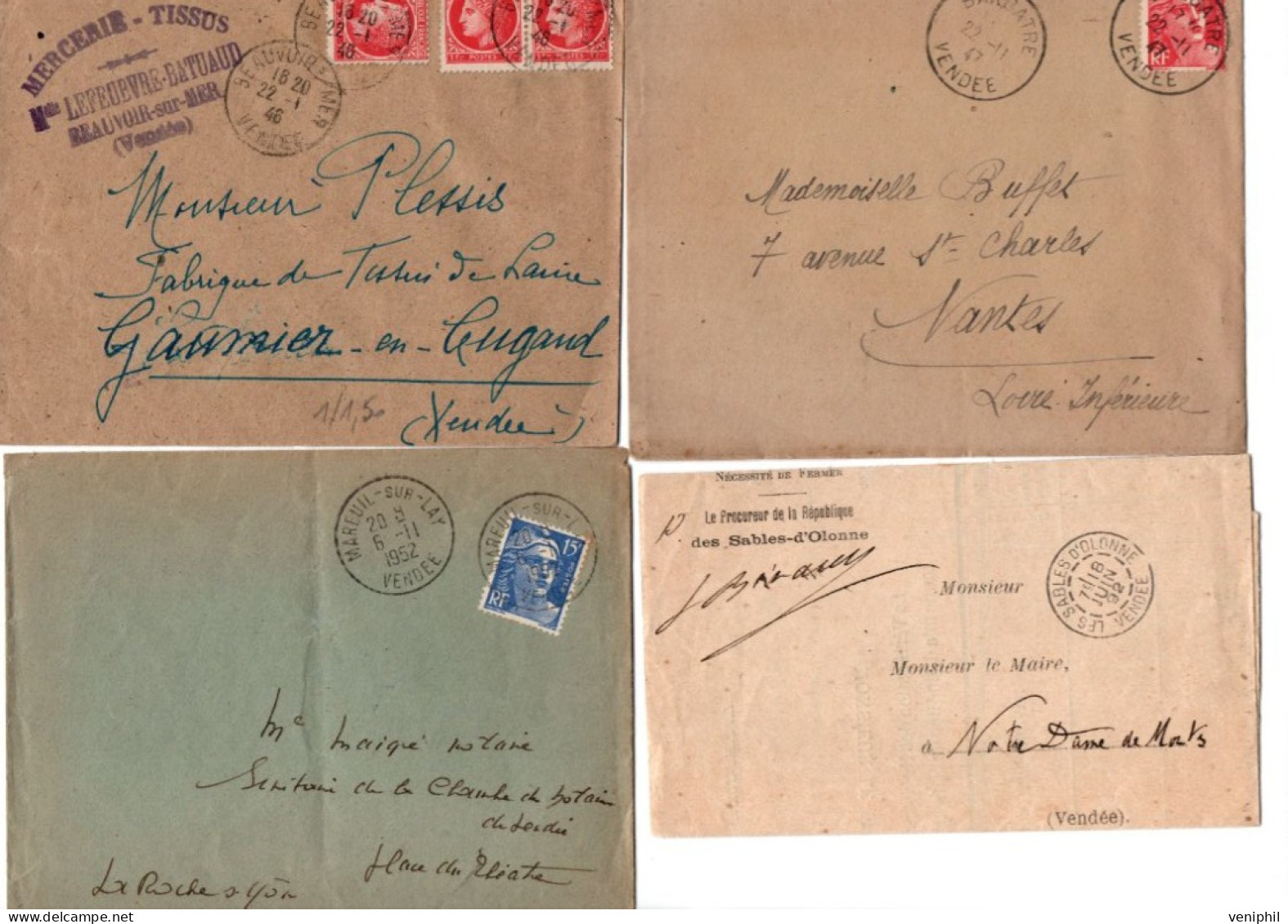LOT DE  12 LETTRES AFFRANCHISSEMENT DIVERS  TOUTES OBLITERATIONS DIVERSES VENDEE - 1892  A 1959 - Mechanical Postmarks (Other)