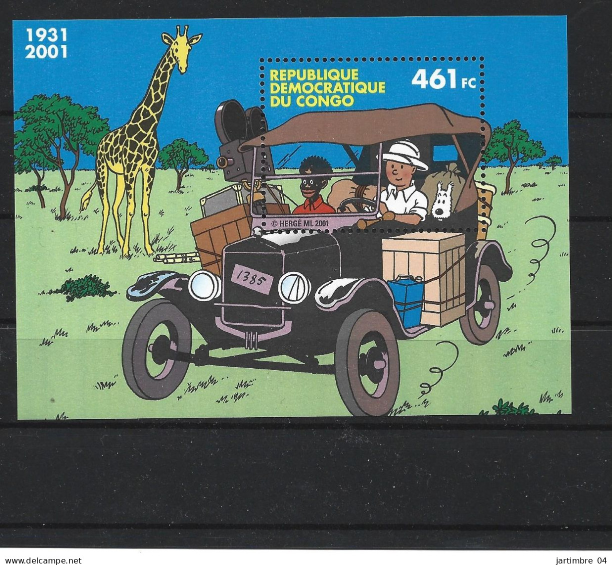 2001 CONGO Kinshasa BF 67 ** Tintin Au Congo, BD - Mint/hinged