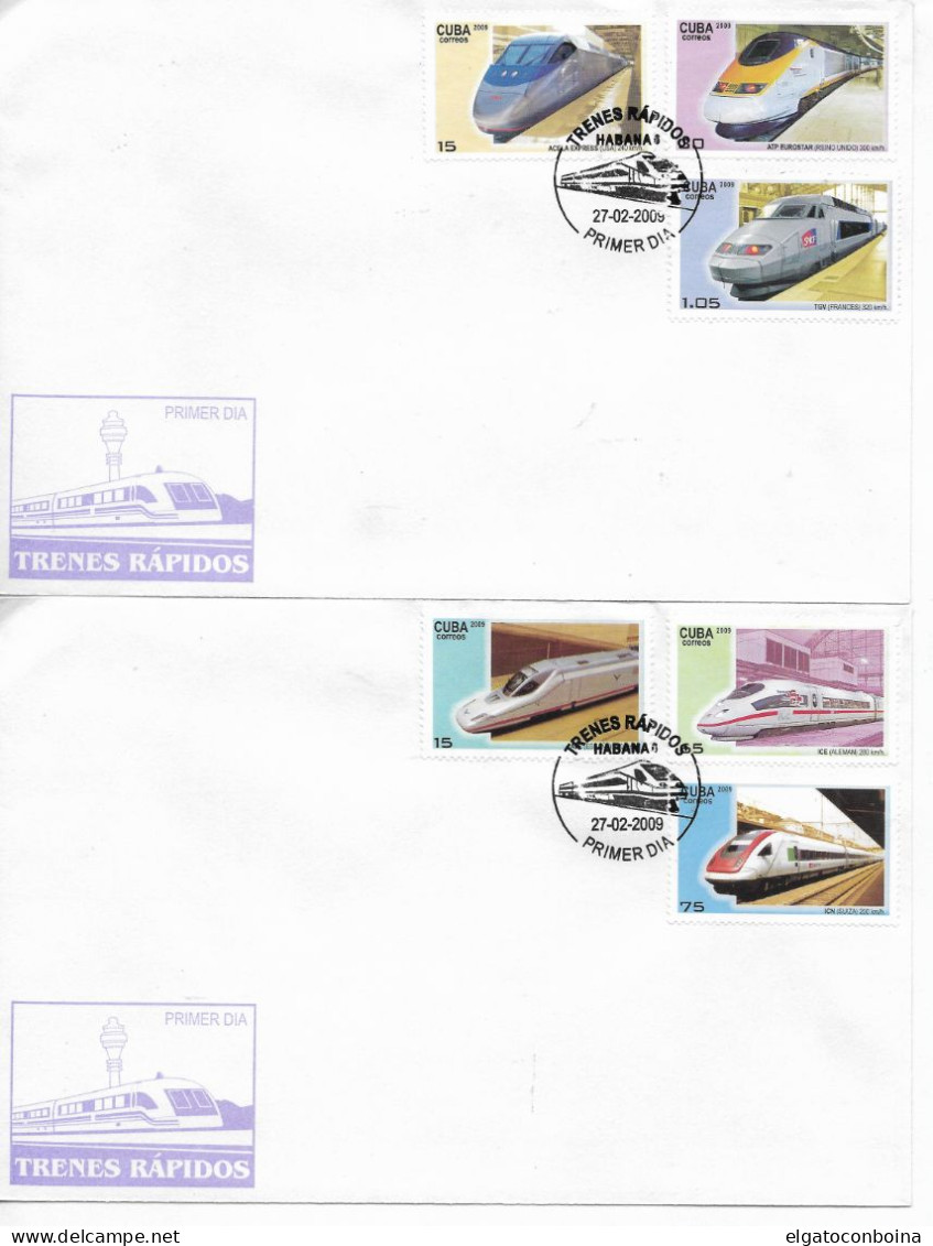 CUBA 2009 FAST TRAINS COMPLETE SET ON 3 FIRST DAY COVERS FDC - FDC