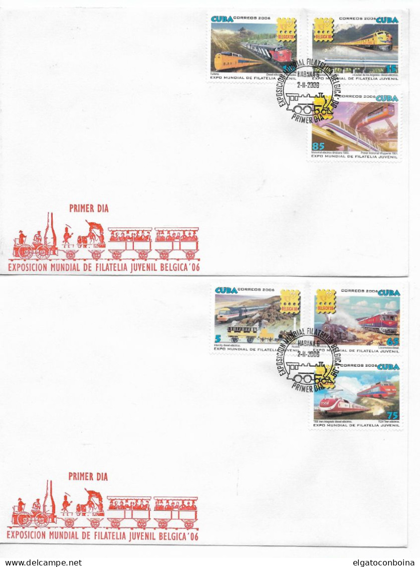 CUBA 2006 TRAINS RAILWAYS WORLD PHILATELIC EXHIBITION COMPLETE SET ON 3 FDC - FDC