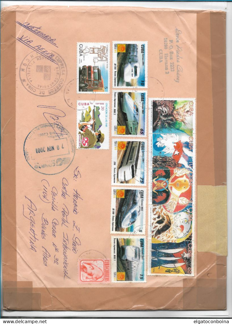 CUBA 2001 CIRCULATED COVER JAPANESE TRAINS ART PAINTING FAR POSTED COVER - FDC