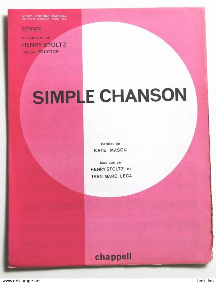 Partition Sheet Music HENRY STOLTZ : Simple Chanson * 70's Kate Mason Leca - Jazz