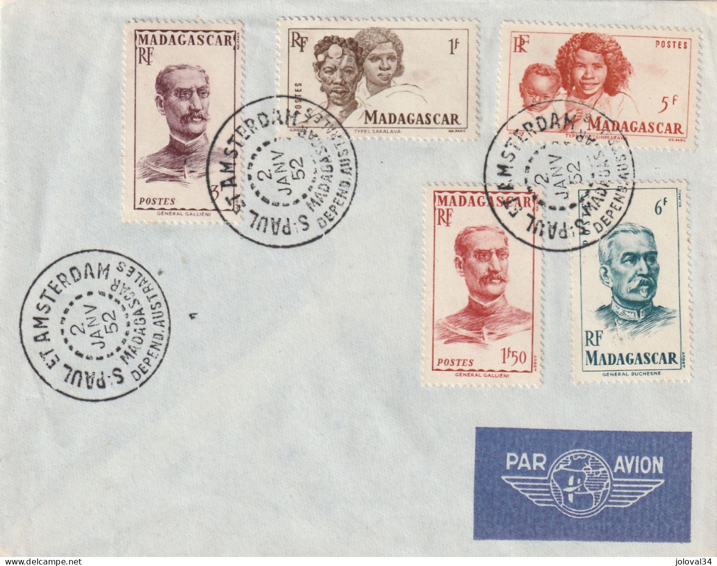 Missions Aux Iles Australes Bateau Italo Marsano  Enveloppe  N° 3 St Paul Et Amsterdam 2/1/1952 - ...-1955 Prephilately