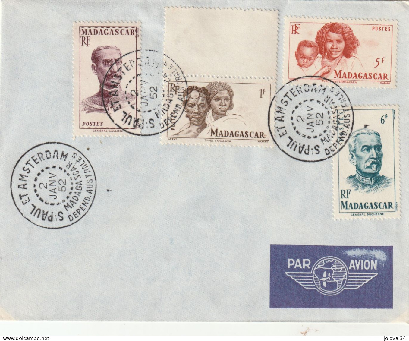 Missions Aux Iles Australes Bateau Italo Marsano  Enveloppe  N° 4 St Paul Et Amsterdam 2/1/1952 - ...-1955 Vorphilatelie