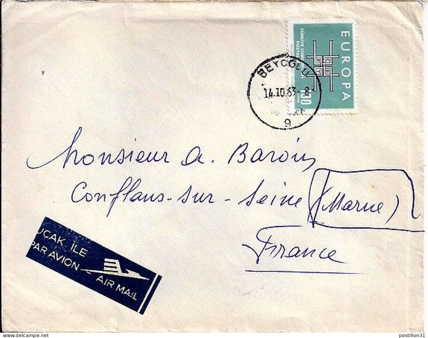 TURQUIE N° 1673 S/L. DU 14.10.63 POUR LA FRANCE - Brieven En Documenten