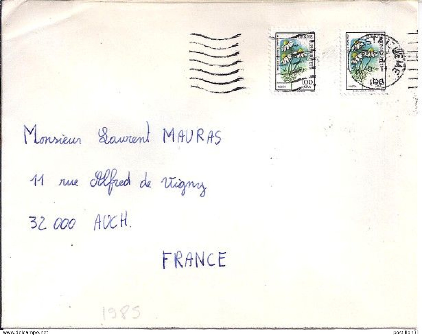 TURQUIE N° 2473x2 S/L. DU 1985 POUR LA FRANCE - Covers & Documents