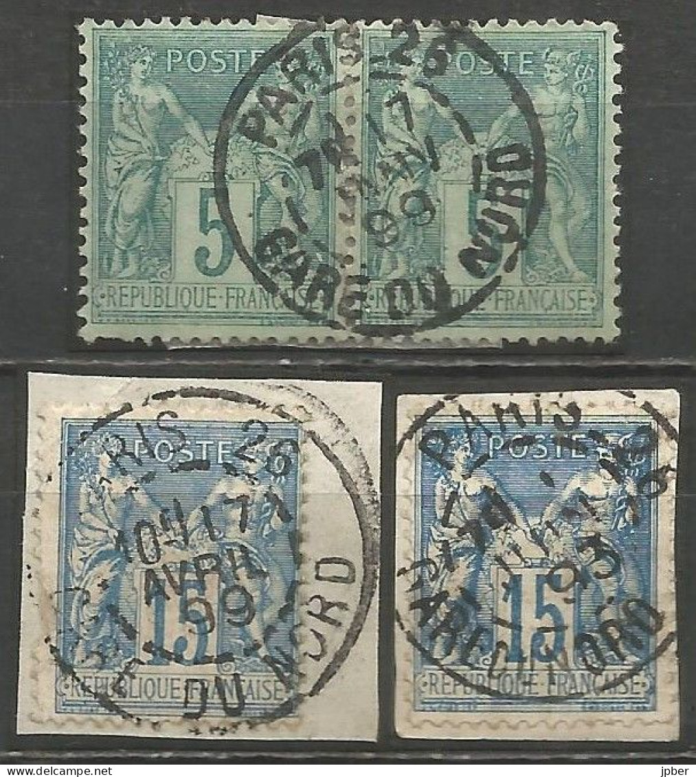 France - Sage - Quartiers De Paris - Cachet Type A2 AVEC N° Bureau - "PARIS 26 GARE DU NORD" + Lettres Larges + étroites - 1876-1898 Sage (Type II)