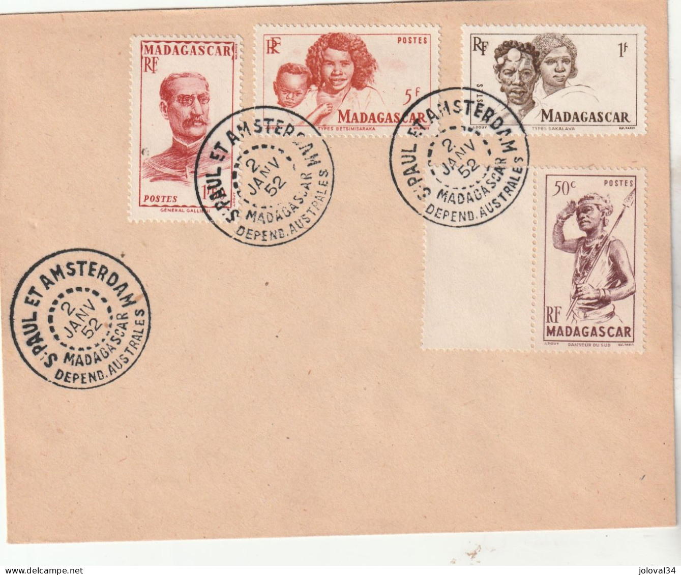 Terres Australes Enveloppe  N° 7 St Paul Et Amsterdam 2/1/1952 - ...-1955 Prephilately