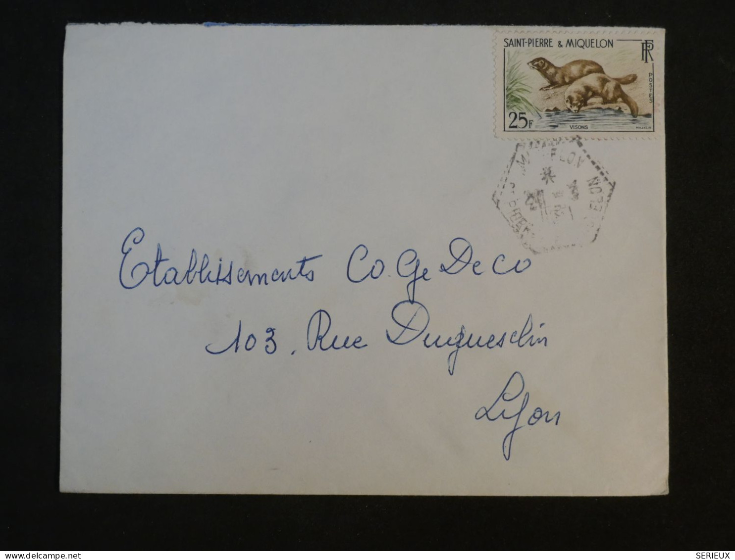 DE9 SAINT PIERRE ET MIQUELON   BELLE  LETTRE  1961  A DIJON +AFFR. HEXAGONAL PLAISANT+++ - Briefe U. Dokumente