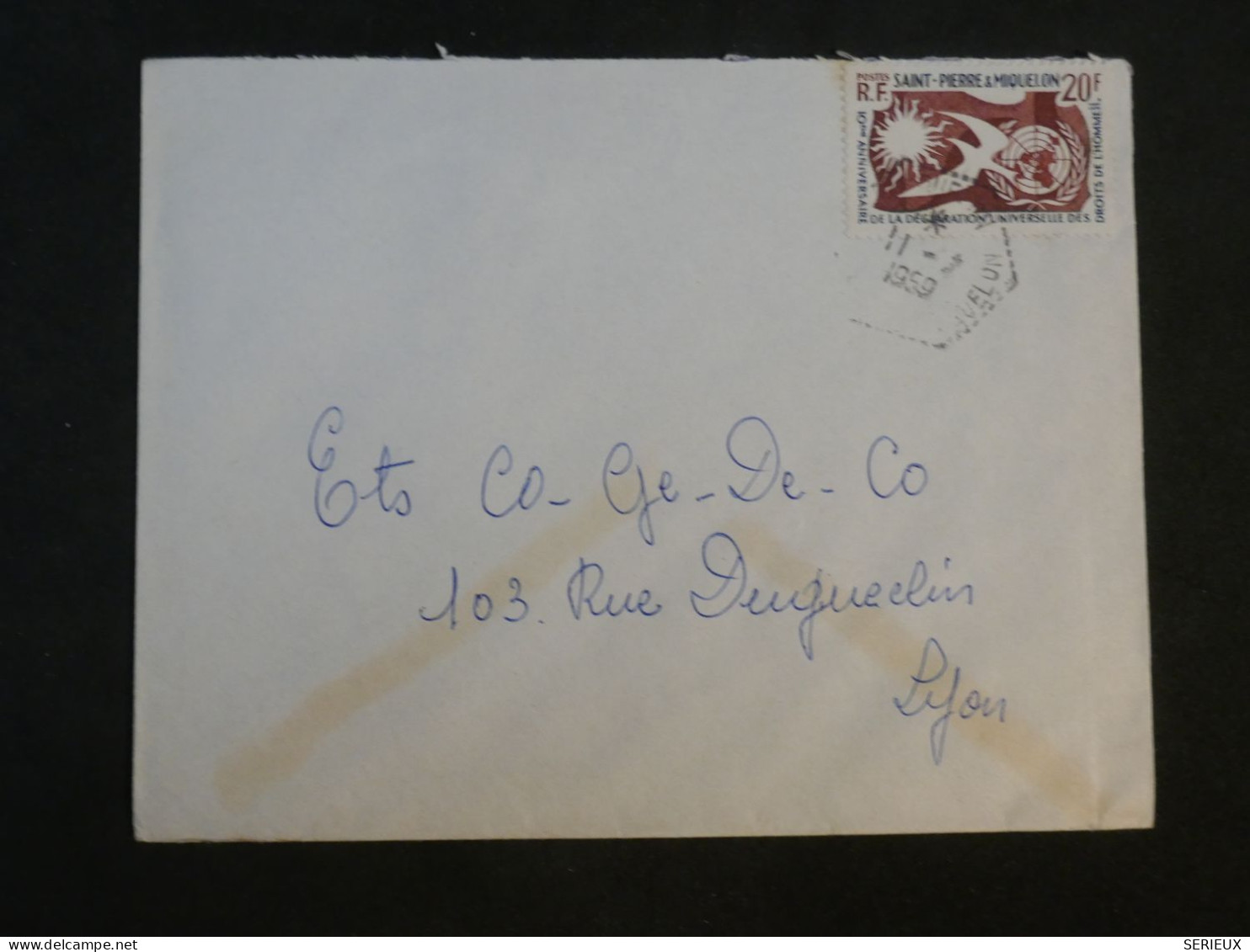 DE9 SAINT PIERRE ET MIQUELON   BELLE  LETTRE  1959  A DIJON +AFFR. HEXAGONAL PLAISANT+++ - Covers & Documents