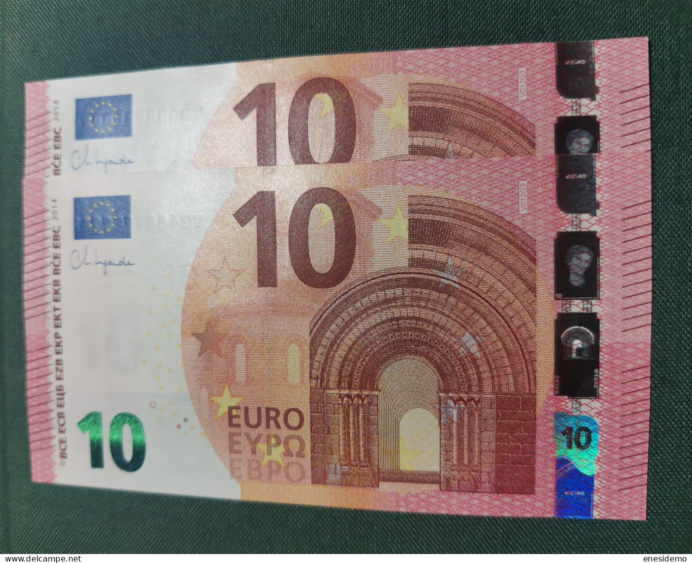 10 EURO SPAIN 2014 LAGARDE V012G3 VB  CORRELATIVE COUPLE SC FDS UNCIRCULATED  PERFECT - 10 Euro