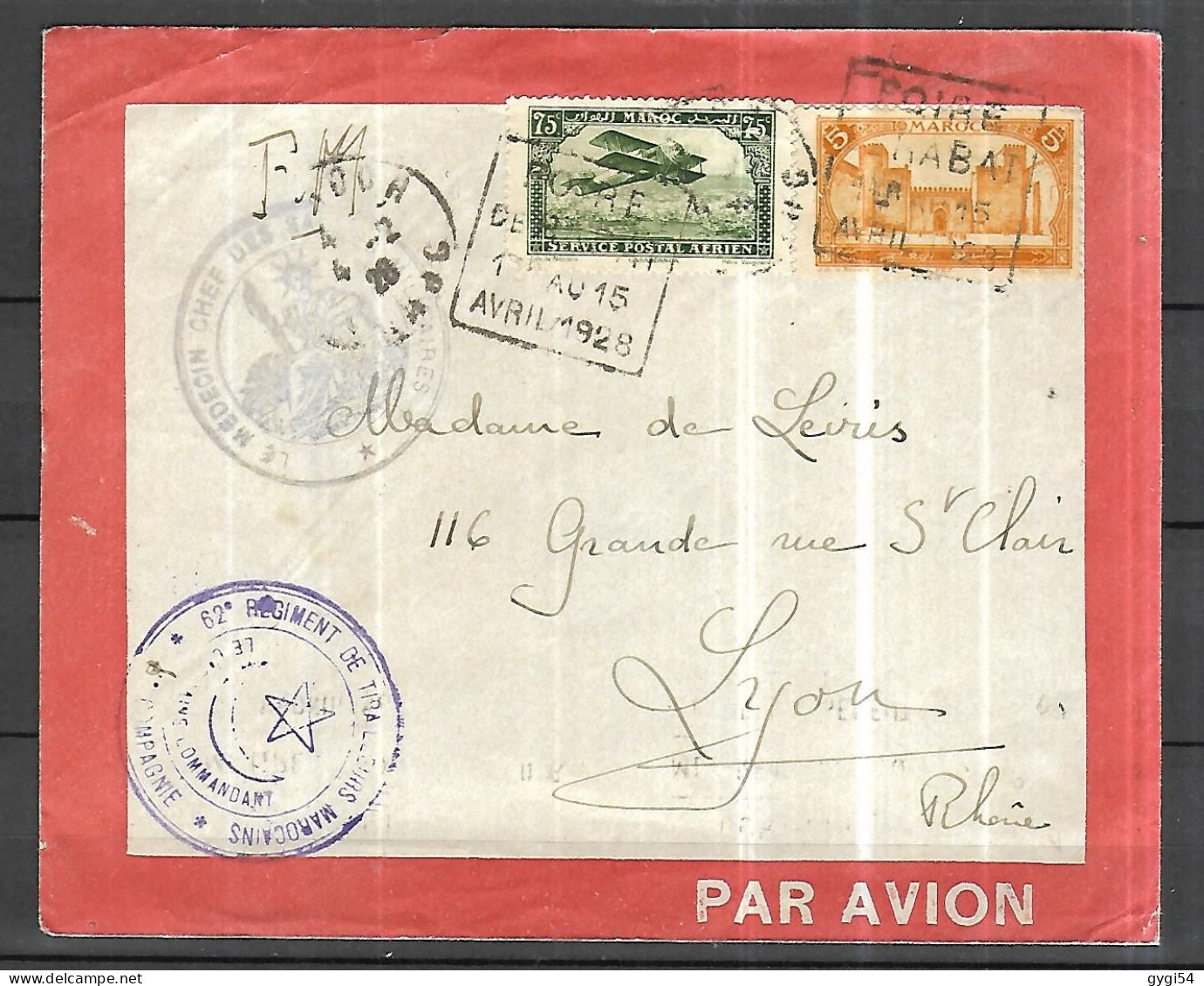 Lignes Aeriennes Latecoere France Maroc Algerie Lettre FM DU 07 11 1928 POUR LYON - Altri & Non Classificati