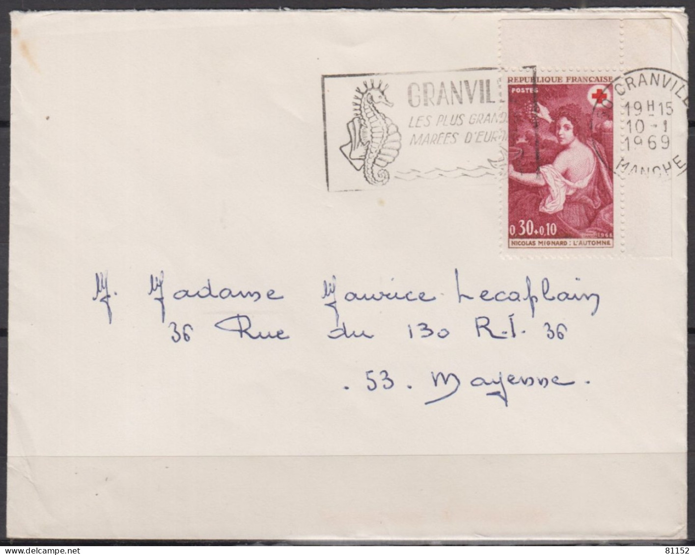 CROIX-ROUGE  30c+10c Y.T.1581   SEUL Sur Lettre De 50 GRANVILLE Le 10 1 1969pour 53 MAYENNE  Avec Oméc Sécap - Croix Rouge