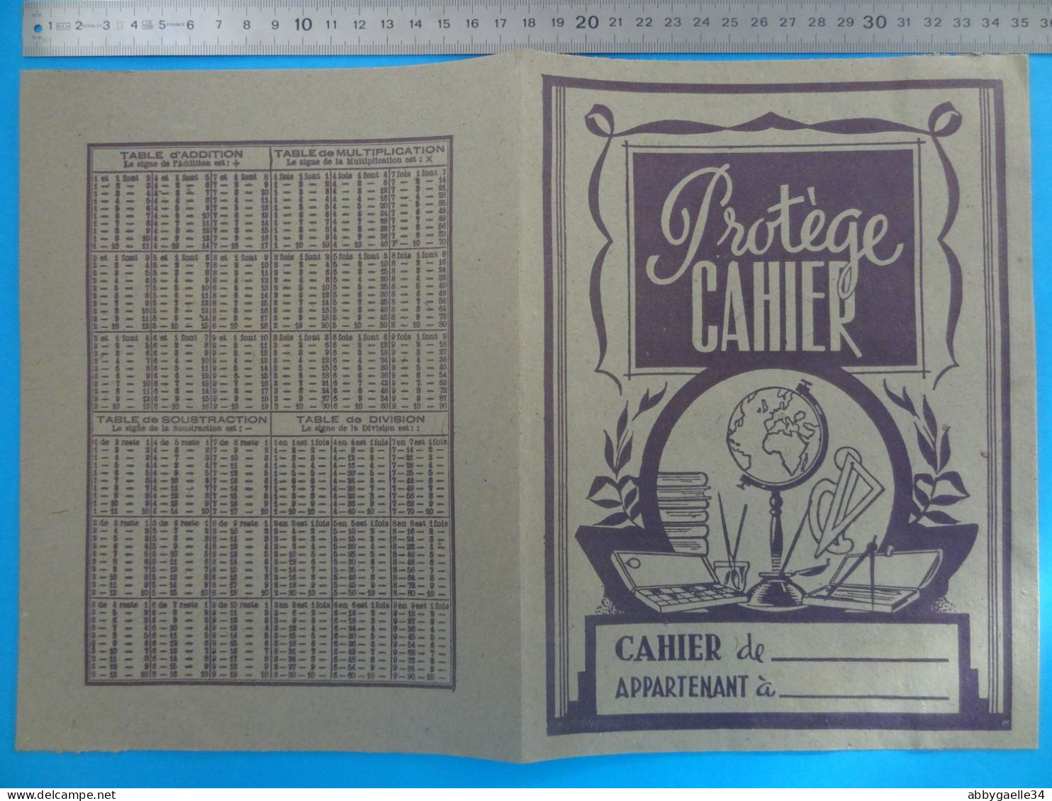 Protège-cahier Publicitaire Globe Terrestre équerre Compas Pinceau Livre Tables De Multiplication Addition Soustraction - C