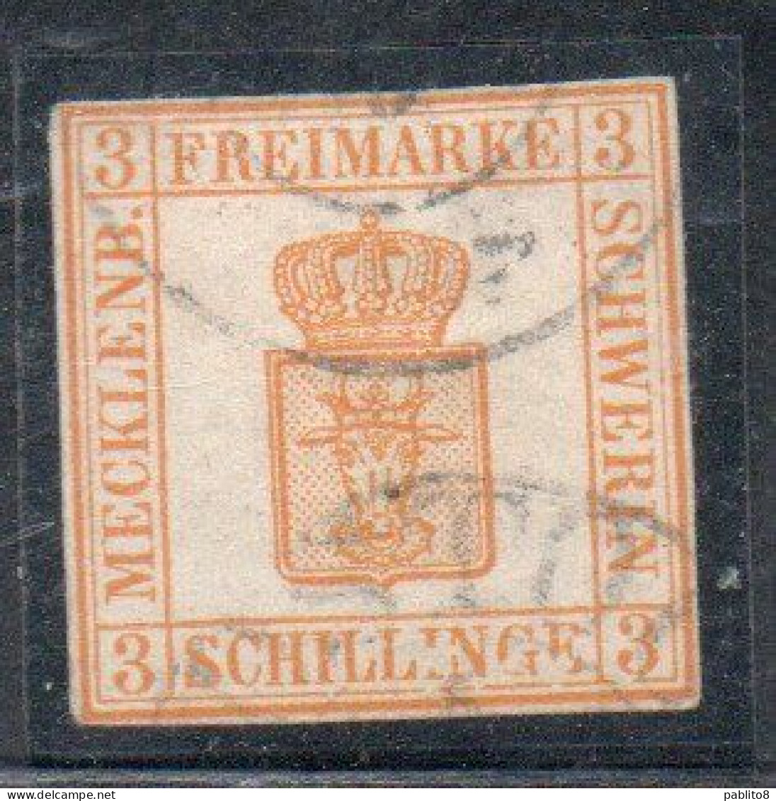 GERMANY GERMANIA GERMAN OLD STATES MECKLENBURG-SCHWERIN 1856 COAT OF ARMS STEMMA ARMOIRIES 3s USED USATO OBLITERE' - Oldenburg