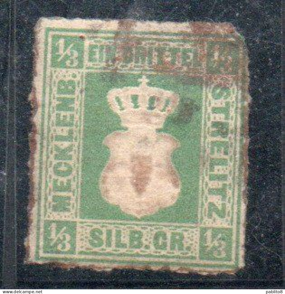 GERMANY GERMANIA GERMAN OLD STATES MECKLENBURG-STRELITZ 1864 COAT OF ARMS STEMMA ARMOIRIES 1/3sg USED USATO OBLITERE' - Mecklenbourg-Strelitz