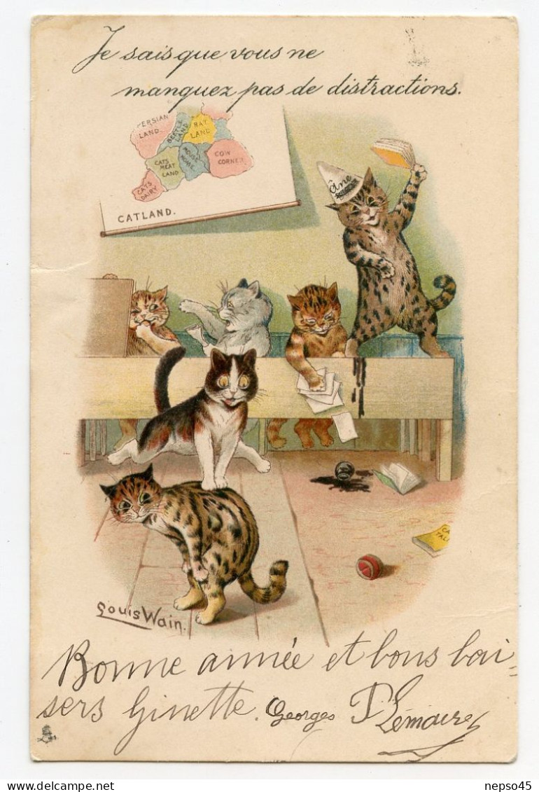 Illustrateur Louis Wain  "  à L'école Je Sais Que Vous Ne Manquer Pas De Distractions "chats.cats. - Wain, Louis