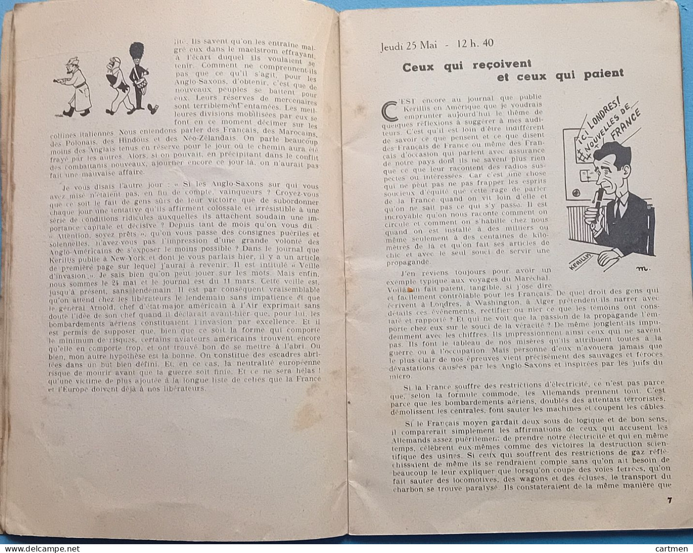 ANTIJUDAICA COLLABORATION EDITORIAUX DE PHILIPPE HENRIOT MAI 1944 SECRETAIRE A LA  PROPAGANDE - Französisch