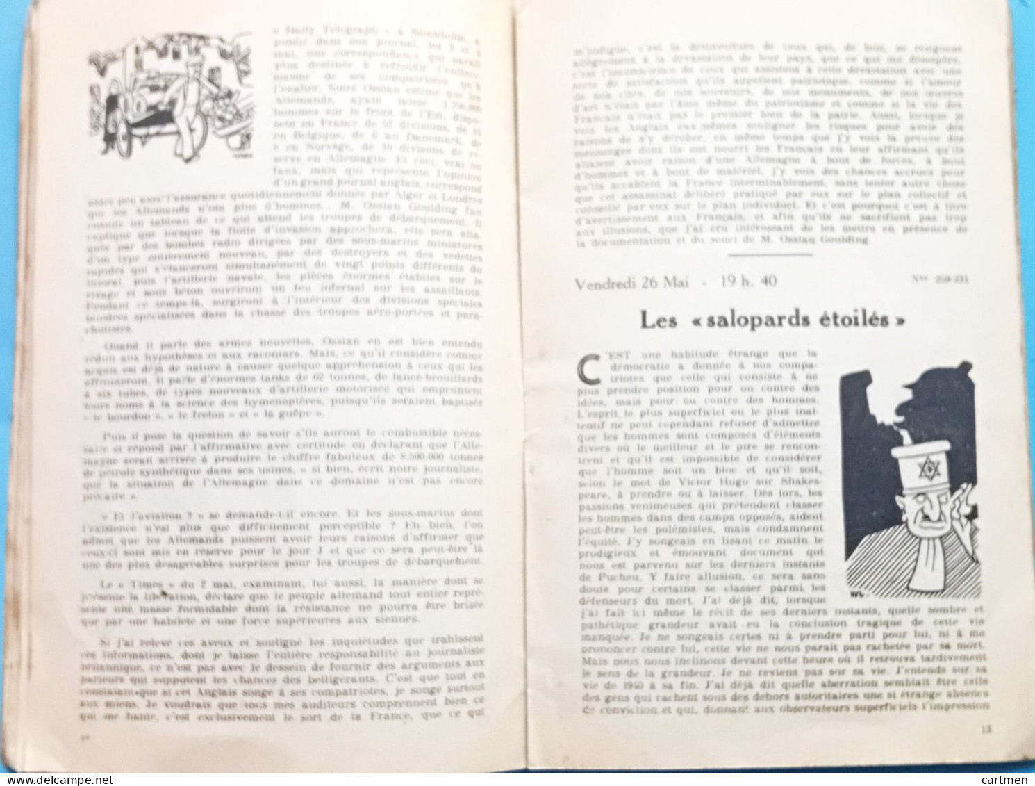 ANTIJUDAICA COLLABORATION EDITORIAUX DE PHILIPPE HENRIOT MAI 1944 SECRETAIRE A LA  PROPAGANDE