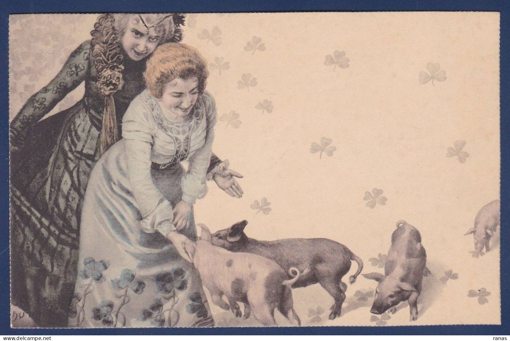 CPA Cochon Avec Femme Women Non Circulé Pig érotisme Type Vienne Viennoise Par Schubert - Schweine