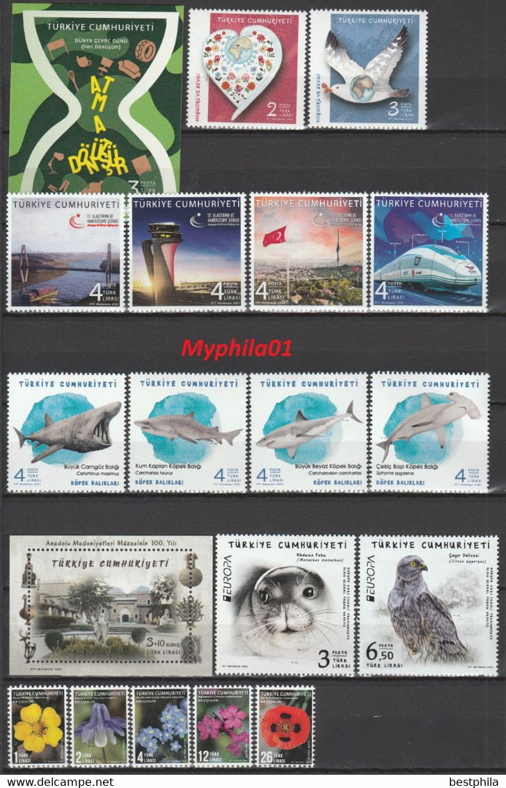 Turkey, Turkei - 2021 - Complete Year Set + İncludes Officials Series ** MNH - Ongebruikt