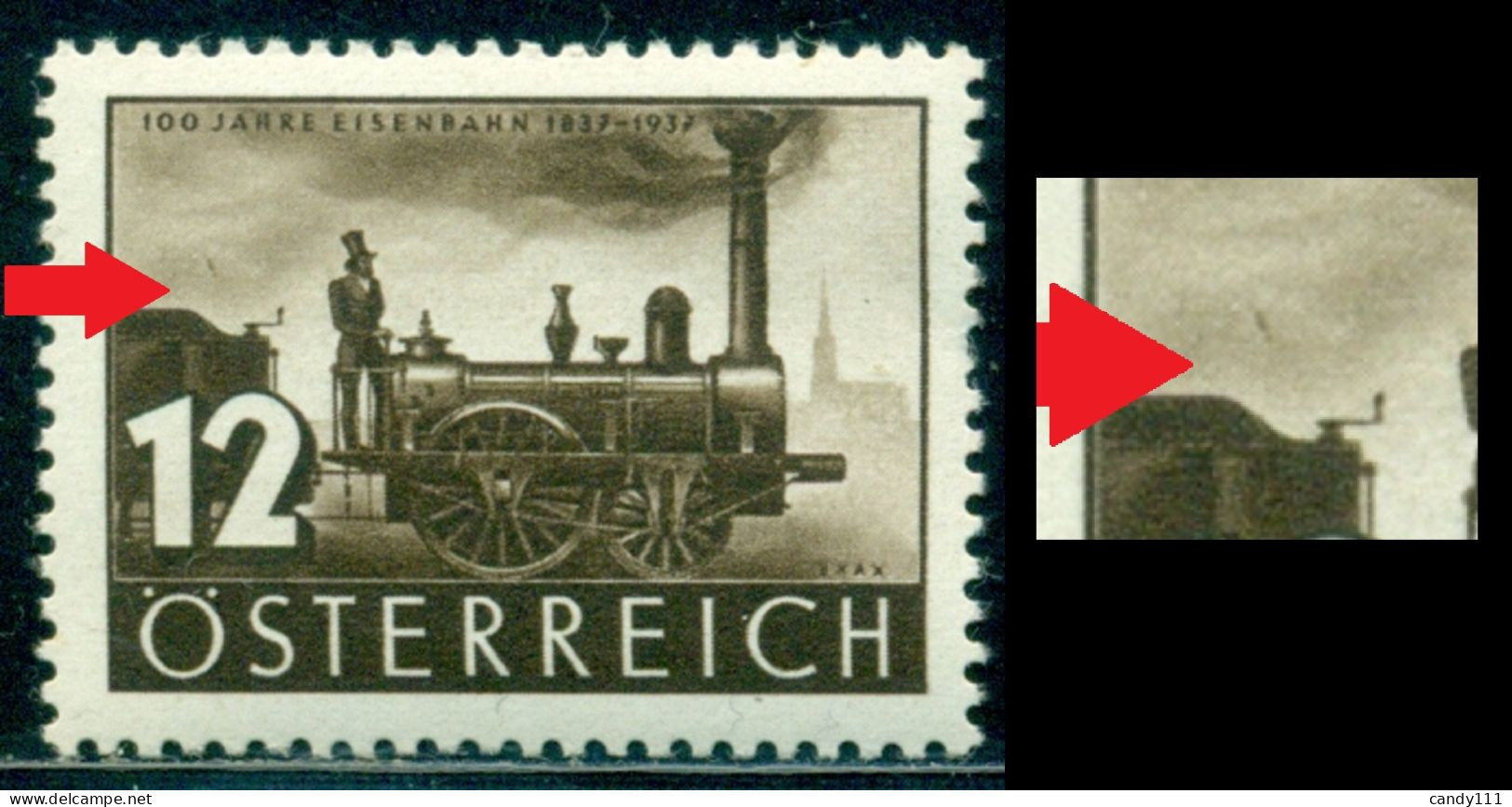 1937 Locomotive,1-A-n2,Railway,Austria,646,MNH,ERROR 2 - Errors & Oddities