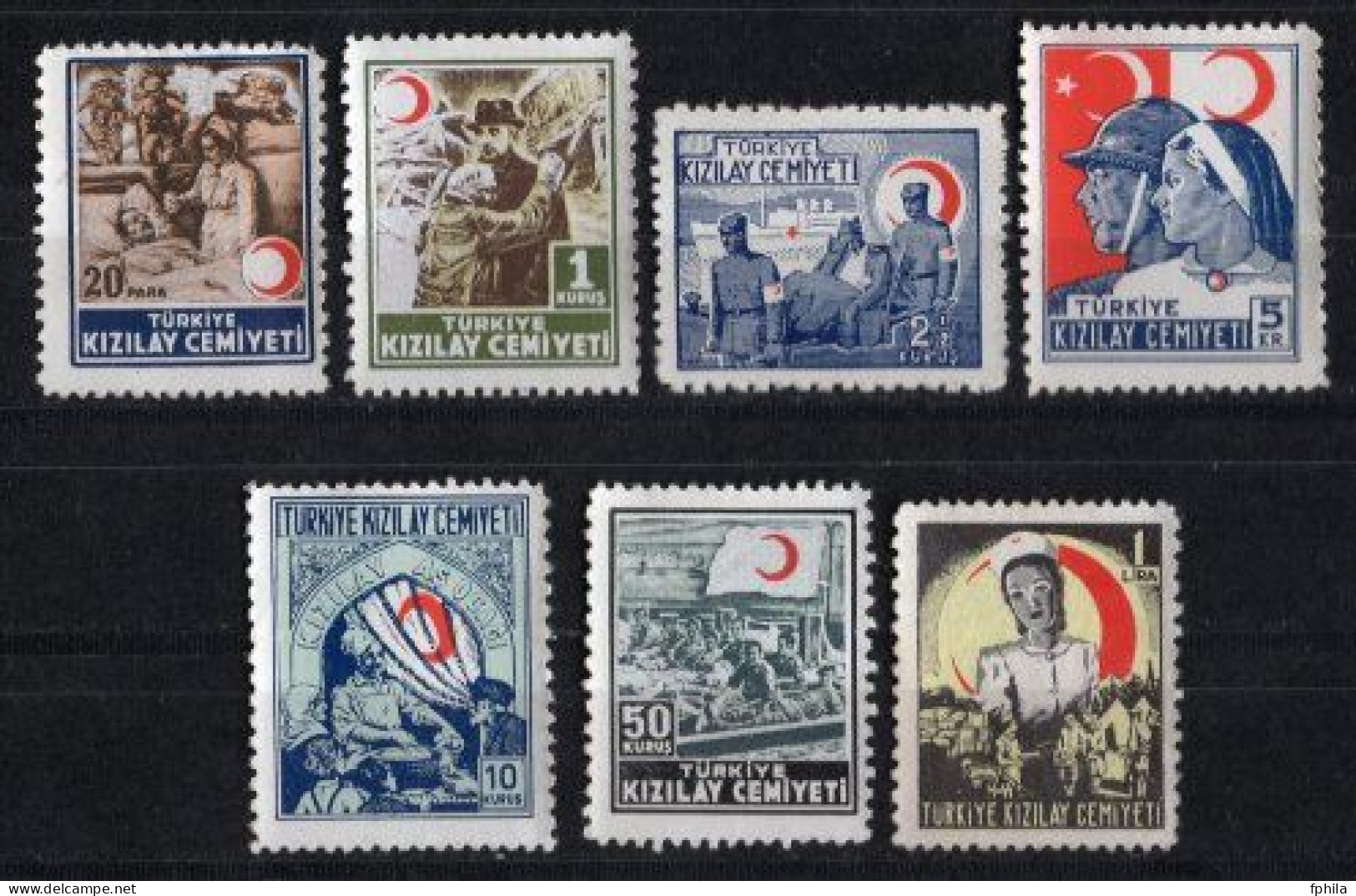1944 - 1945 TURKEY RED CRESCENT SOCIETY STAMPS ACHIEVEMENTS OF THE RED CRESCENT MINT WITHOUT GUM - Timbres De Bienfaisance