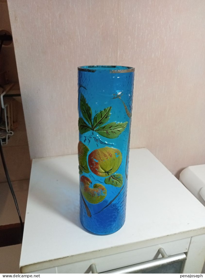 Vase Ancien Décor Fruit Hauteur 27 Cm Diamètre 8 Cm - Jarrones