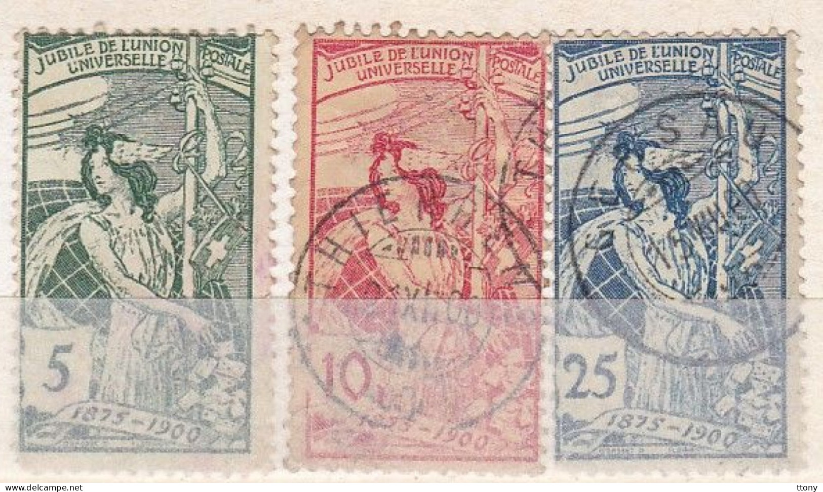 3 Timbres Suisse  Jubile De L'union Postale Universelle N° 77  N° 78  N° 79   Switzerland - Oblitérés