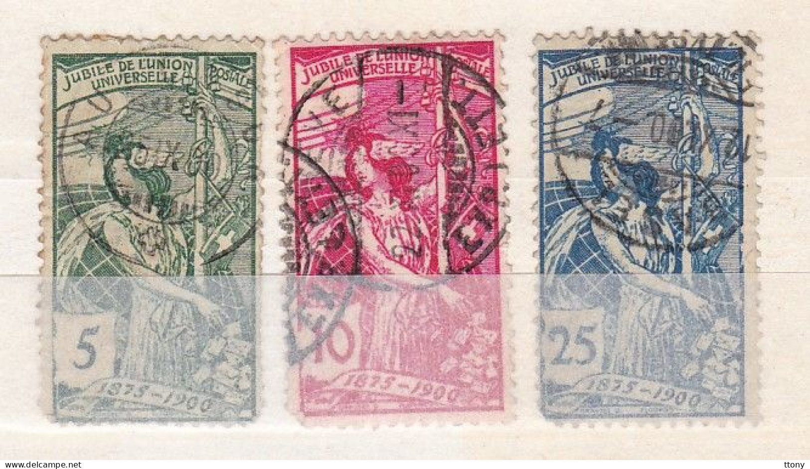 3 Timbres Suisse  Jubile De L'union Postale Universelle N° 77  N° 78  N° 79   Switzerland - Oblitérés