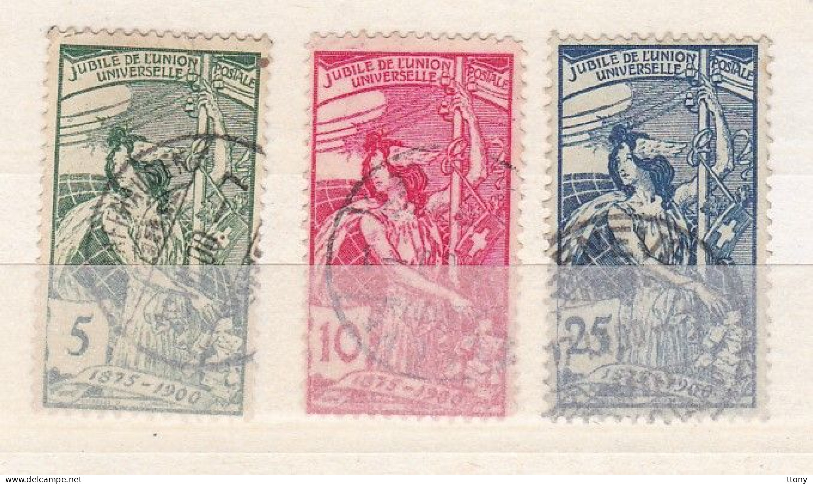 3 Timbres Suisse  Jubile De L'union Postale Universelle N° 77  N° 78  N° 79   Switzerland - Oblitérés