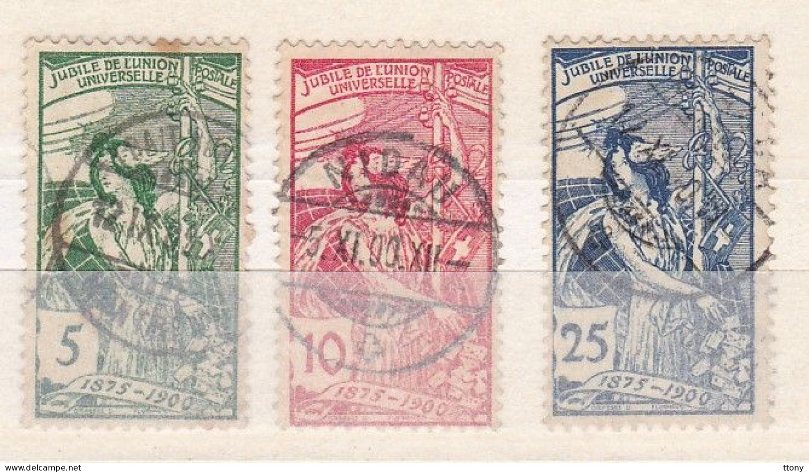 3 Timbres Suisse  Jubile De L'union Postale Universelle N° 77  N° 78  N° 79   Switzerland - Oblitérés