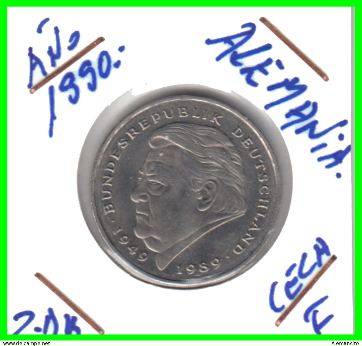 COIN ALEMANIA ( GERMANY ) MONEDA DE 2.00 DM AÑO 1990 CECA-F - STTUCART -LUDWIG ERHARD - NÍQUEL- SIN CIRCULAR - 2 Marchi