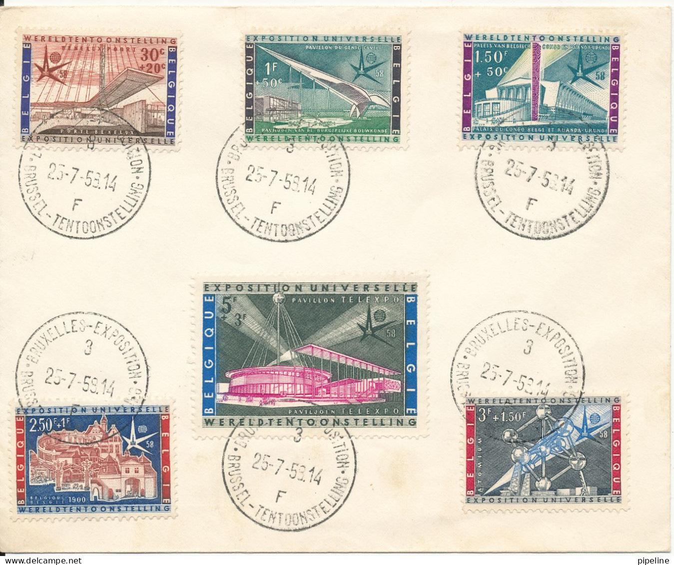 Belgium Cover With Complete Set Of 6 EXPO 58 Exhibition Postmarks 25-7-1958 - 1958 – Brussels (Belgium)