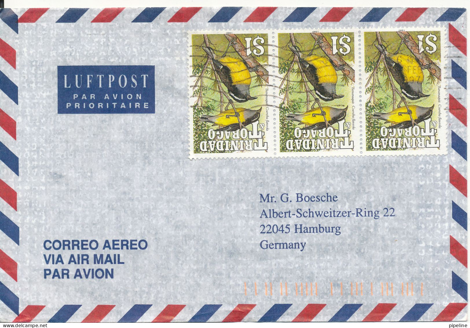 Trinidad & Tobago Air Mail Cover Sent To Germany 1997 BIRD Stamps - Trinidad & Tobago (1962-...)