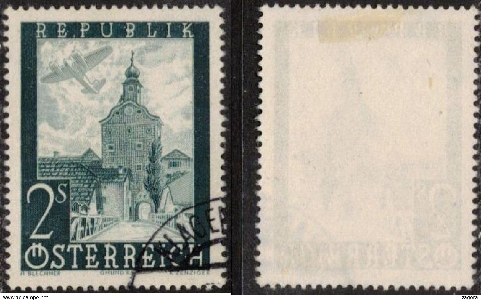 ARCHITECTURE HISTORY STADTTURM CITY TOWER GRUMD AUSTRIA ÖSTERREICH AUTRICHE 1947 MI 824 Sc C49 Flugpost Air Mail - Used Stamps