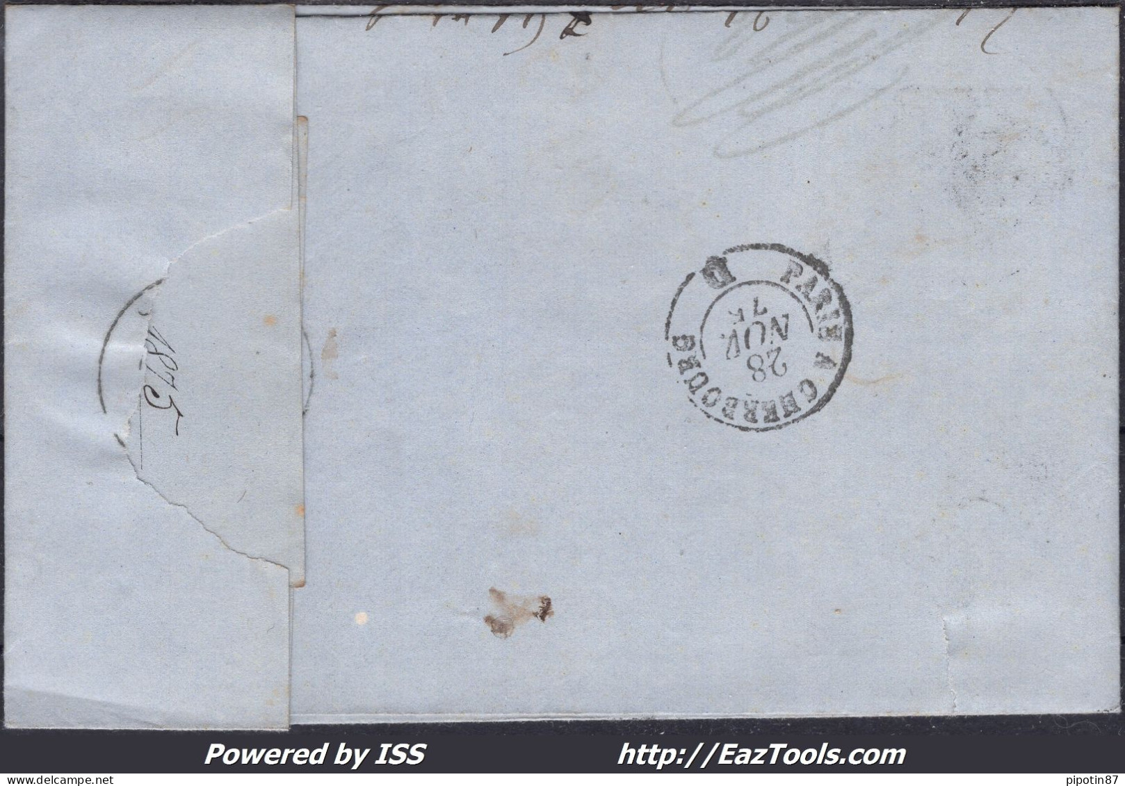 FRANCE N°60C SUR LETTRE AVEC GC 2782 PANTIN SEINE + CAD DU 28/11/1875 - 1871-1875 Ceres