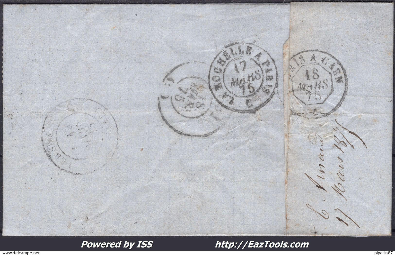 FRANCE N°60C SUR LETTRE AVEC GC 3471 SURGERES CHARENTE INF + CAD DU 14/03/1875 - 1871-1875 Ceres