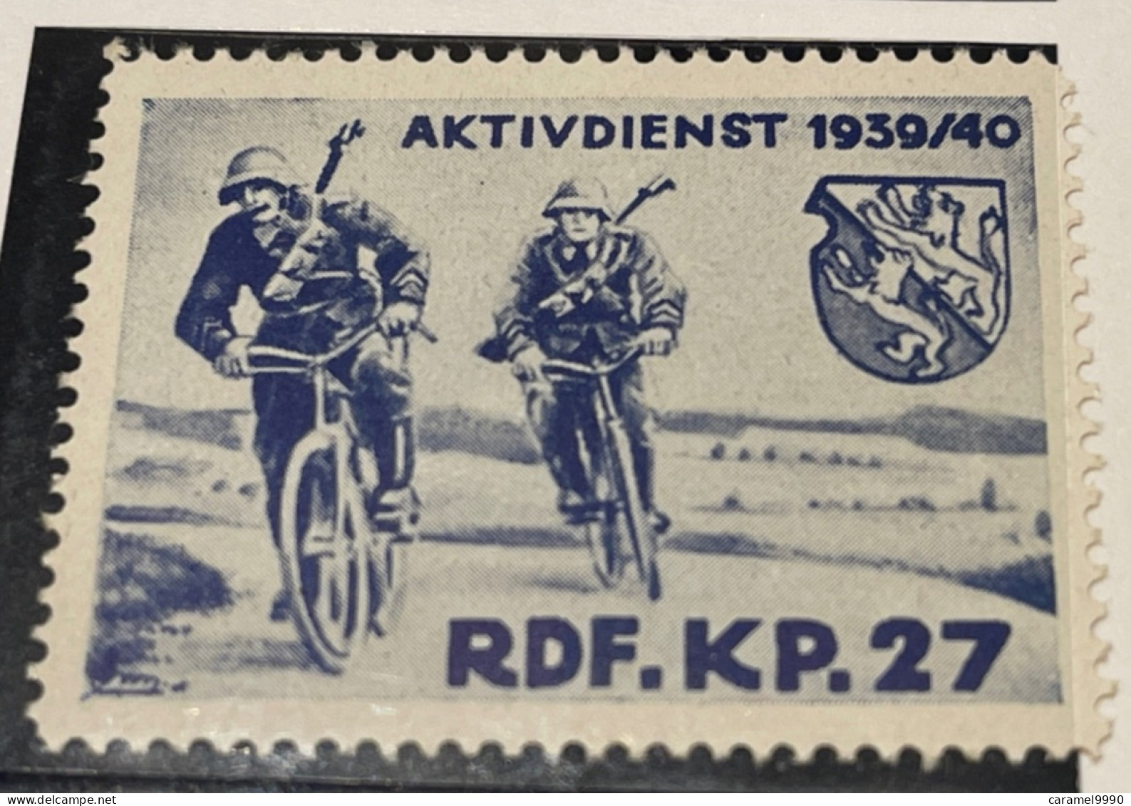Schweiz Militaire Soldatenmarke RDF.  KP 27  1939- 1940 Aktivdienst Velo Cyclisme Bicycle Radfahren Z 18 - Labels