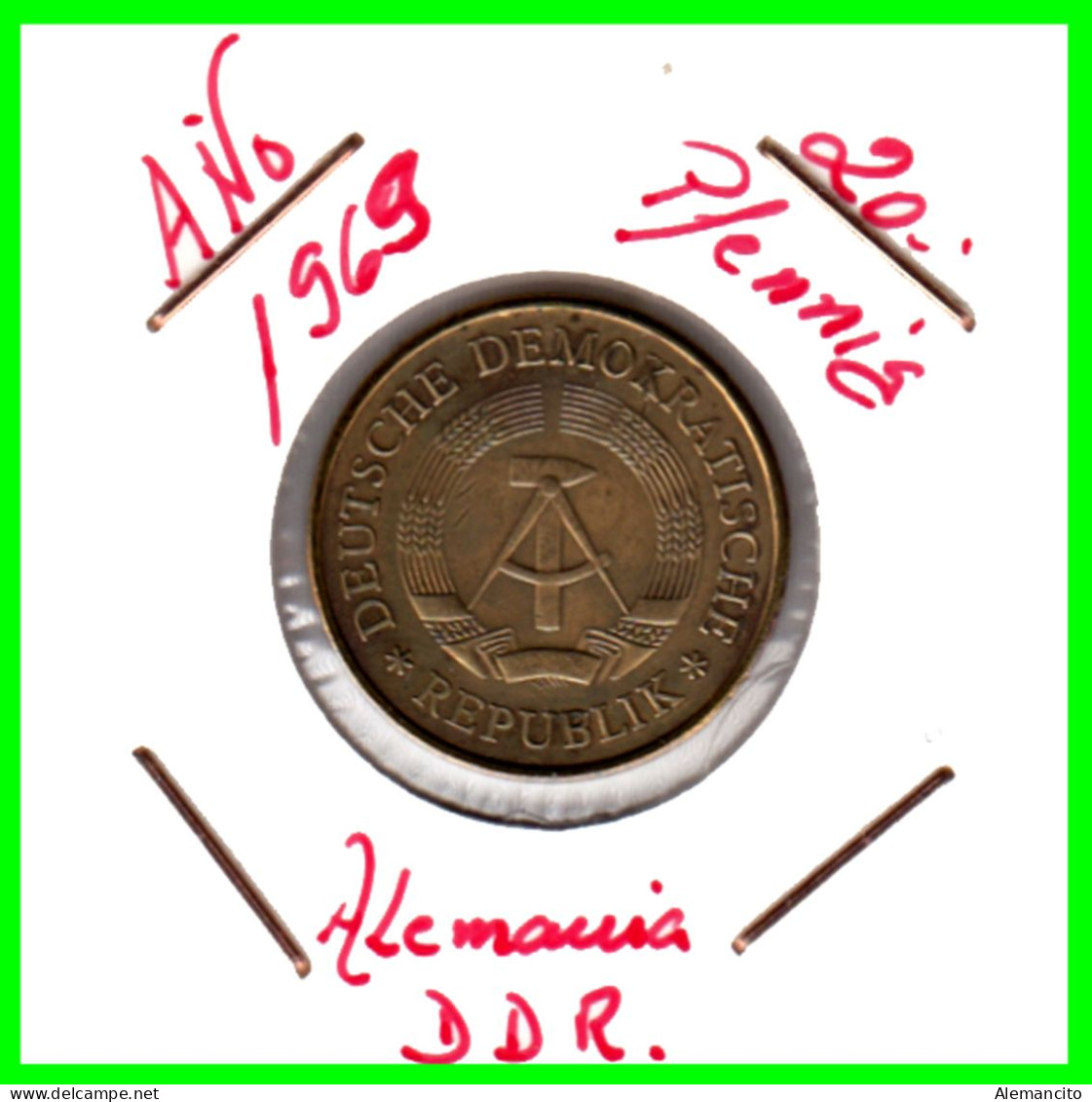 ( GERMANY DDR ) REPUBLICA DEMOCRATICA DE ALEMANIA ( DDR ) MONEDAS DE 20 PFENNING AÑO 1969  MONEDA EMBLEMA CECA- A - 20 Pfennig